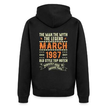 March 1987 Birthday Gift Vintage March 1987 - Unisex Premium Organic Zip Hoodie - black - Back - Nico (187cm)