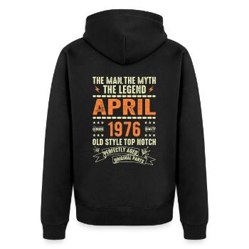 april 1976, APRIL 1976 - Unisex Premium Bio Zip Hoodie - Schwarz - Hinten - Nico (187cm)