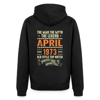 april 1973, APRIL 1973 - Unisex Premium Bio Zip Hoodie - Schwarz - Hinten - Nico (187cm)