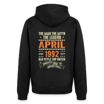 april 1992, APRIL 1992 - Unisex Premium Bio Zip Hoodie - Schwarz - Hinten - Nico (187cm)