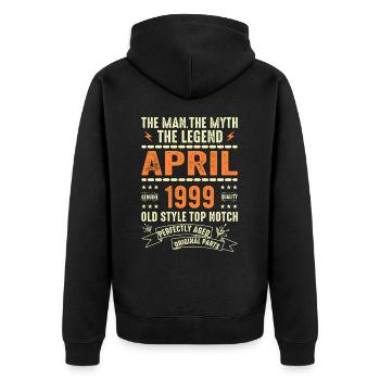 april 1999, APRIL 1999 - Unisex Premium Bio Zip Hoodie - Schwarz - Hinten - Nico (187cm)