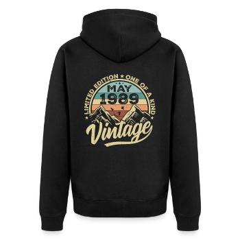 Birthday Vintage May 1989 original May 1989 - Unisex Premium Organic Zip Hoodie - black - Back - Nico (187cm)