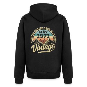 Geburtstag Vintage Mai 1971 original May 1971 - Unisex Premium Bio Zip Hoodie - Schwarz - Hinten - Nico (187cm)