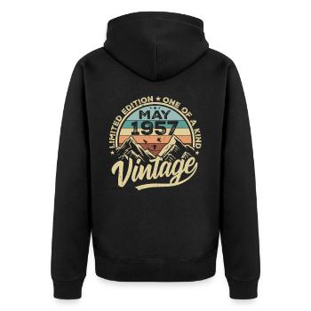 Geburtstag Vintage Mai 1957 original May 1957 - Unisex Premium Bio Zip Hoodie - Schwarz - Hinten - Nico (187cm)