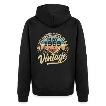 Geburtstag Vintage Mai 1959 original May 1959 - Unisex Premium Bio Zip Hoodie - Schwarz - Hinten - Nico (187cm)