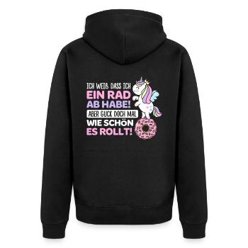 Ich Weiß Dass Ich Ein Rad Ab Habe Aber Guck Doch M - Unisex Premium Bio Zip Hoodie - Schwarz - Hinten - Nico (187cm)
