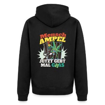 Ampel legalisiert Hanf - Unisex Premium Bio Zip Hoodie - Schwarz - Hinten - Nico (187cm)