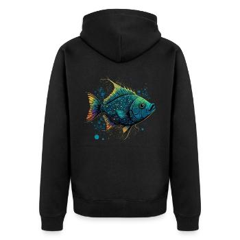 Fisch mit offenem Maul - Unisex Premium Bio Zip Hoodie - Schwarz - Hinten - Nico (187cm)