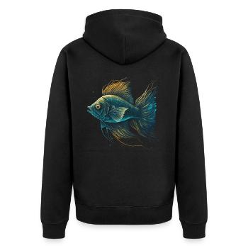Ein Fisch - Unisex Premium Bio Zip Hoodie - Schwarz - Hinten - Nico (187cm)