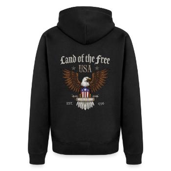 USA Land of the Free - Unisex Premium Organic Zip Hoodie - black - Back - Nico (187cm)