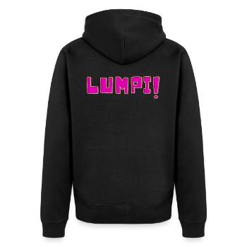 Lumpi! - Unisex Premium Bio Zip Hoodie - Schwarz - Hinten - Nico (187cm)