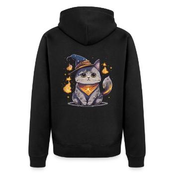Feline Wizard - Unisex Premium Organic Zip Hoodie - black - Back - Nico (187cm)