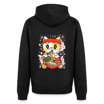 Kätzchen essen Ramen Kawaii Anime - Unisex Premium Bio Zip Hoodie - Schwarz - Hinten - Nico (187cm)