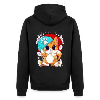 Kätzchen essen Ramen und Shusi Kawaii - Unisex Premium Bio Zip Hoodie - Schwarz - Hinten - Nico (187cm)