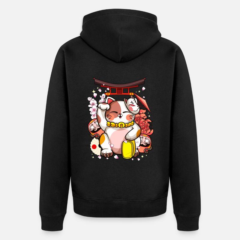 Maneki Neko Japonais Cat Kawaii Anime - Veste à capuche bio Premium Unisexe - noir