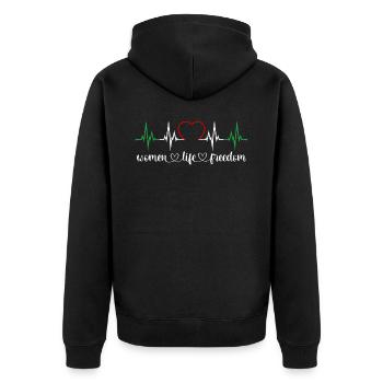 Herzschlag Women Life Freedom Iran Frauenrechte - Unisex Premium Bio Zip Hoodie - Schwarz - Hinten - Nico (187cm)