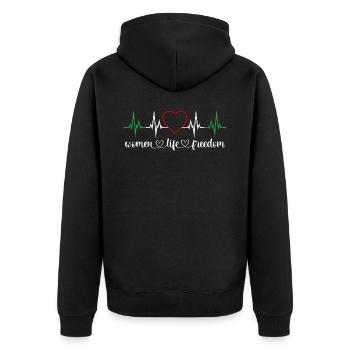 Herzschlag Women Life Freedom Frauenrechte Iran - Unisex Premium Bio Zip Hoodie - Schwarz - Hinten - Nico (187cm)