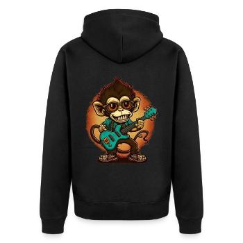 Affe Schimpanse spielt Acousitc Rock Gitarre - Unisex Premium Bio Zip Hoodie - Schwarz - Hinten - Nico (187cm)