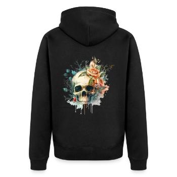 Totenkopf mit Blumen - Skull Dia De Los Muertos - Unisex Premium Bio Zip Hoodie - Schwarz - Hinten - Nico (187cm)