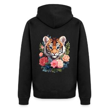 Tiger - Unisex Premium Organic Zip Hoodie - black - Back - Nico (187cm)