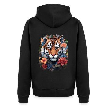 Tiger - Unisex Premium Organic Zip Hoodie - black - Back - Nico (187cm)