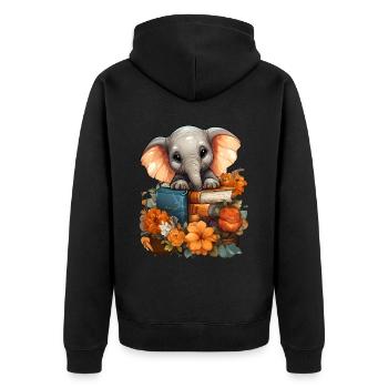 Elefant - Unisex Premium Bio Zip Hoodie - Schwarz - Hinten - Nico (187cm)