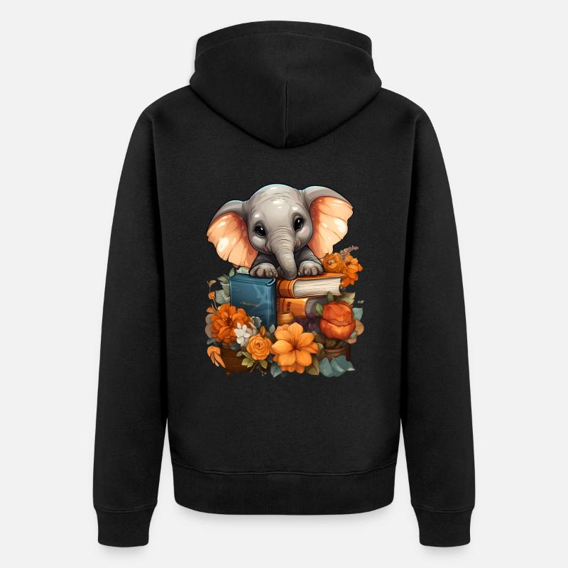 Elefant - Unisex Premium Bio Zip Hoodie - Schwarz