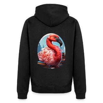 Flamingo - Unisex Premium Bio Zip Hoodie - Schwarz - Hinten - Nico (187cm)
