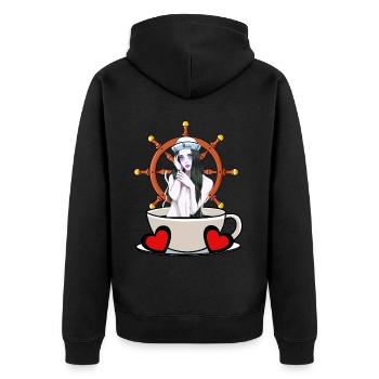 Maritim Steuerrad Steuermann Seefahrt Matrose Moin - Unisex Premium Bio Zip Hoodie - Schwarz - Hinten - Nico (187cm)