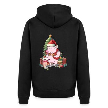 Bescherung Santa Nikolaus Schwein Weihnachtsmann - Unisex Premium Bio Zip Hoodie - Schwarz - Hinten - Nico (187cm)