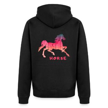 Wooden Style: Horse Design Free Horse - Unisex Premium Organic Zip Hoodie - black - Back - Nico (187cm)