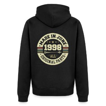 Juni 1998 Geburtstagsgeschenk Juni 1998 Juni 1998 - Unisex Premium Bio Zip Hoodie - Schwarz - Hinten - Nico (187cm)
