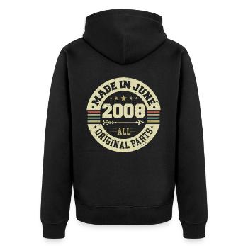 Juni 2008 Geburtstagsgeschenk Juni 2008 Juni 2008 - Unisex Premium Bio Zip Hoodie - Schwarz - Hinten - Nico (187cm)