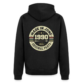 Juni 1990 Geburtstagsgeschenk Juni 1990 Juni 1990 - Unisex Premium Bio Zip Hoodie - Schwarz - Hinten - Nico (187cm)