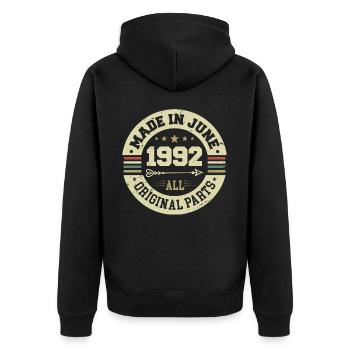 Juin 1992 Cadeau d’anniversaire Juin 1992 Juin 1992 - Veste à capuche bio Premium Unisexe - noir - Dos - Nico (187cm)