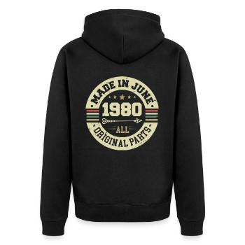 Juni 1980 Geburtstagsgeschenk Juni 1980 Juni 1980 - Unisex Premium Bio Zip Hoodie - Schwarz - Hinten - Nico (187cm)