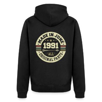 Juni 1991 Geburtstagsgeschenk Juni 1991 Juni 1991 - Unisex Premium Bio Zip Hoodie - Schwarz - Hinten - Nico (187cm)