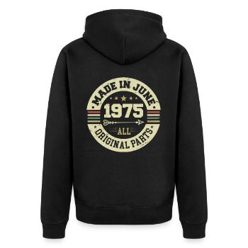 Juni 1975 Geburtstagsgeschenk Juni 1975 Juni 1975 - Unisex Premium Bio Zip Hoodie - Schwarz - Hinten - Nico (187cm)