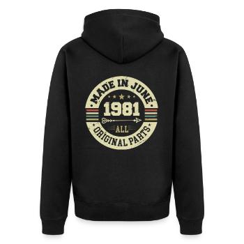 Juni 1981 Geburtstagsgeschenk Juni 1981 Juni 1981 - Unisex Premium Bio Zip Hoodie - Schwarz - Hinten - Nico (187cm)