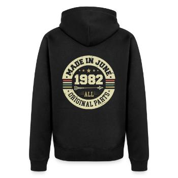 Juni 1982 Geburtstagsgeschenk Juni 1982 Juni 1982 - Unisex Premium Bio Zip Hoodie - Schwarz - Hinten - Nico (187cm)