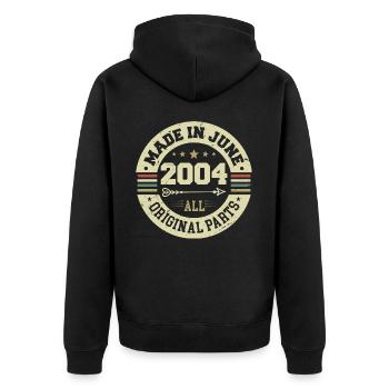 Juni 2004 Geburtstagsgeschenk Juni 2004 Juni 2004 - Unisex Premium Bio Zip Hoodie - Schwarz - Hinten - Nico (187cm)