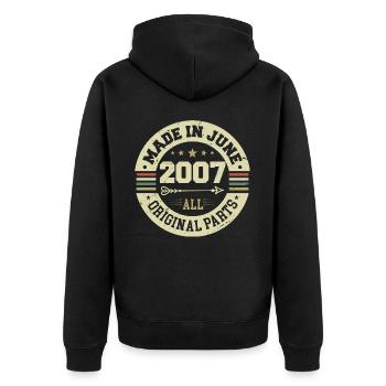 Juni 2007 Geburtstagsgeschenk Juni 2007 Juni 2007 - Unisex Premium Bio Zip Hoodie - Schwarz - Hinten - Nico (187cm)