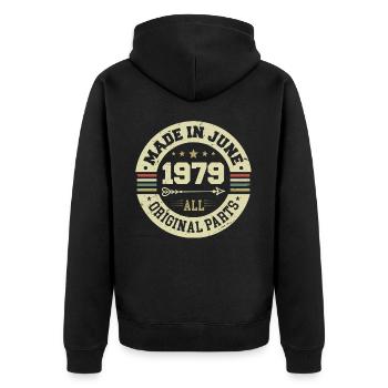 Juin 1979 Cadeau d’anniversaire Juin 1979 Juin 1979 - Veste à capuche bio Premium Unisexe - noir - Dos - Nico (187cm)