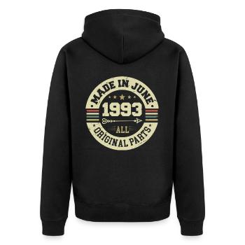 Juni 1993 Geburtstagsgeschenk Juni 1993 Juni 1993 - Unisex Premium Bio Zip Hoodie - Schwarz - Hinten - Nico (187cm)