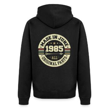 Juni 1985 Geburtstagsgeschenk Juni 1985 Juni 1985 - Unisex Premium Bio Zip Hoodie - Schwarz - Hinten - Nico (187cm)