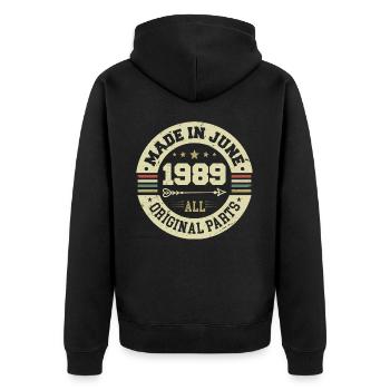 Juni 1989 Geburtstagsgeschenk Juni 1989 Juni 1989 - Unisex Premium Bio Zip Hoodie - Schwarz - Hinten - Nico (187cm)