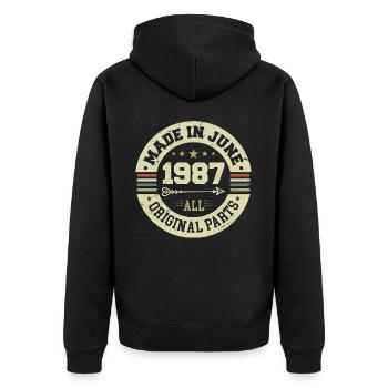 Juni 1987 Geburtstagsgeschenk Juni 1987 Juni 1987 - Unisex Premium Bio Zip Hoodie - Schwarz - Hinten - Nico (187cm)