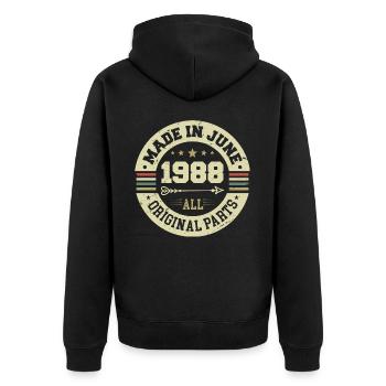 Juni 1988 Geburtstagsgeschenk Juni 1988 Juni 1988 - Unisex Premium Bio Zip Hoodie - Schwarz - Hinten - Nico (187cm)