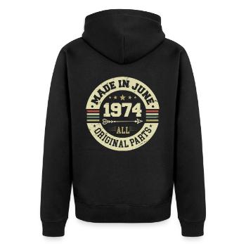 Juni 1974 Geburtstagsgeschenk Juni 1974 Juni 1974 - Unisex Premium Bio Zip Hoodie - Schwarz - Hinten - Nico (187cm)