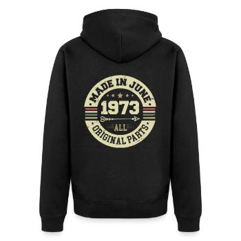 Juni 1973 Geburtstagsgeschenk Juni 1973 Juni 1973 - Unisex Premium Bio Zip Hoodie - Schwarz - Hinten - Nico (187cm)